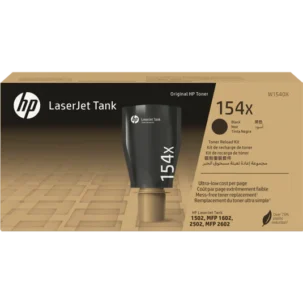 HP 154X Original Toner Reload Kit for HP LaserJet Tank MFP 1602a, 1602w, 1604w, 2602dn, 2602sdn, 2602sdw, 2603dn, 2603sdn, 2603sdw, 2604dn, 2604sdn, 2604sdw, 2605dsw, 2606dc, 2606dn, 2606dw, 2606sdn, 2606sdw Printer - Black W1540X