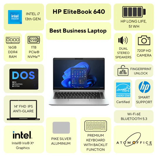 HP EliteBook 640 G10 - Intel Core i7-1355U (13th Gen), 16GB DDR4 RAM, 1 TB PCIe® NVMe™ SSD, FreeDOS, 14" Lightweight Business Laptop 8A602EA - Image 2